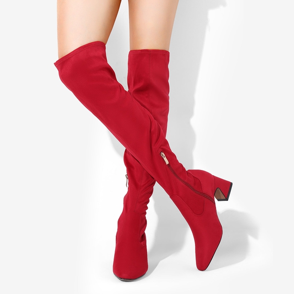 Soft Stretch Thigh High Boots - RED SUEDE - 1